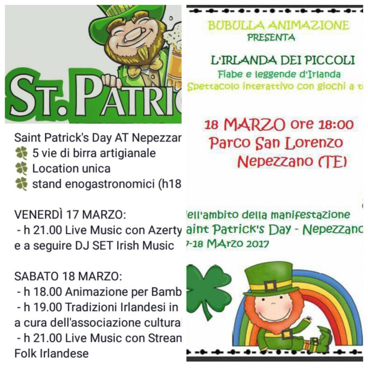 Saint Patrick's Day il 17 e 18 marzo con animazione per bambini a Nepezzano di Teramo