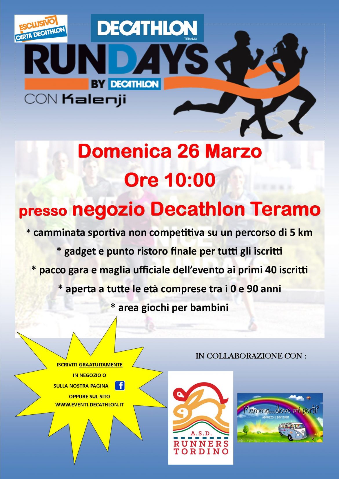 Rundays 2017 corsa e camminata per tutti al Decathlon di Teramo con area giochi per i bimbi