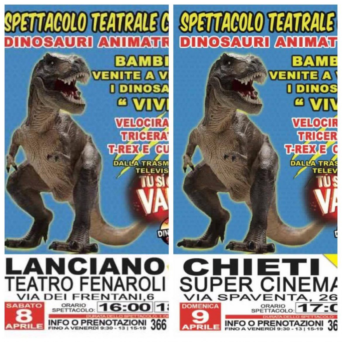 Imperdibile show con i dinosauri sabato 8  a Lanciano e domenica 9 aprile a Chieti