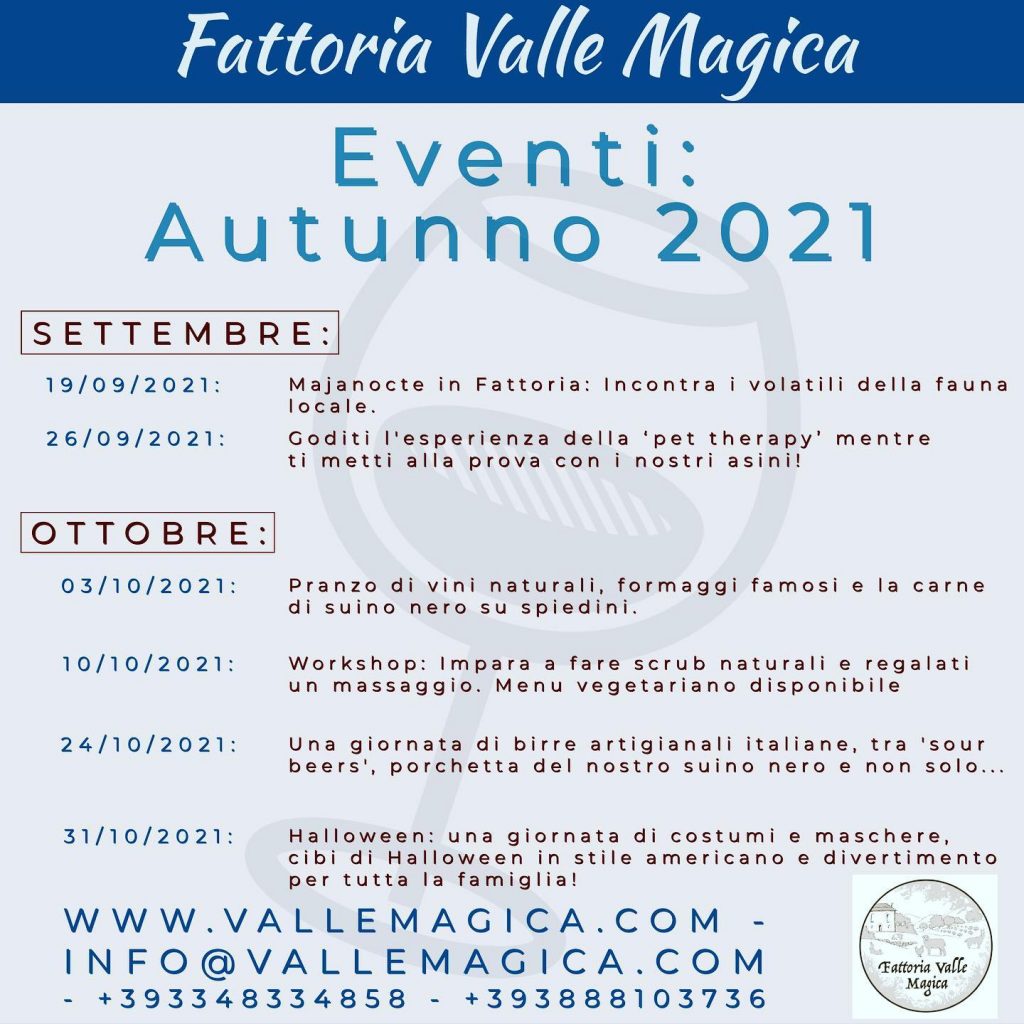 Eventi autunno 2021 Fattoria Valle Magica
