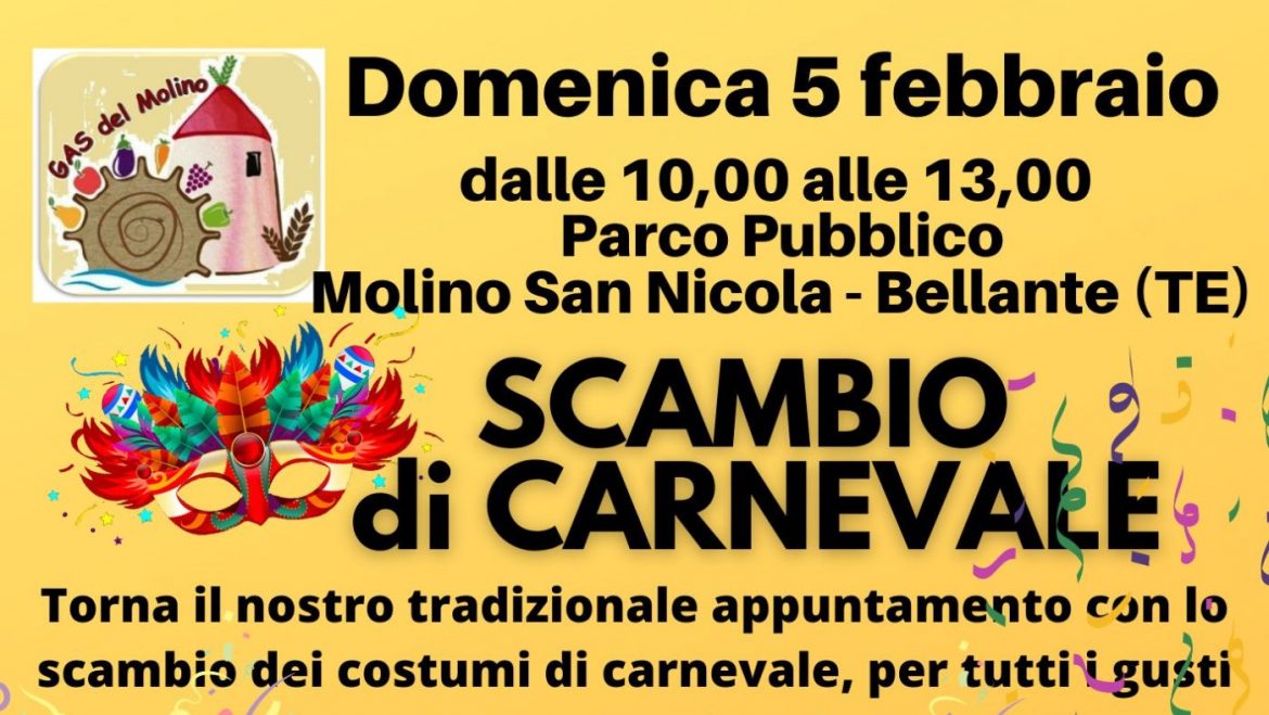 Scambio di Carnevale a Bellante: costumi e accessori da donare o scambiare
