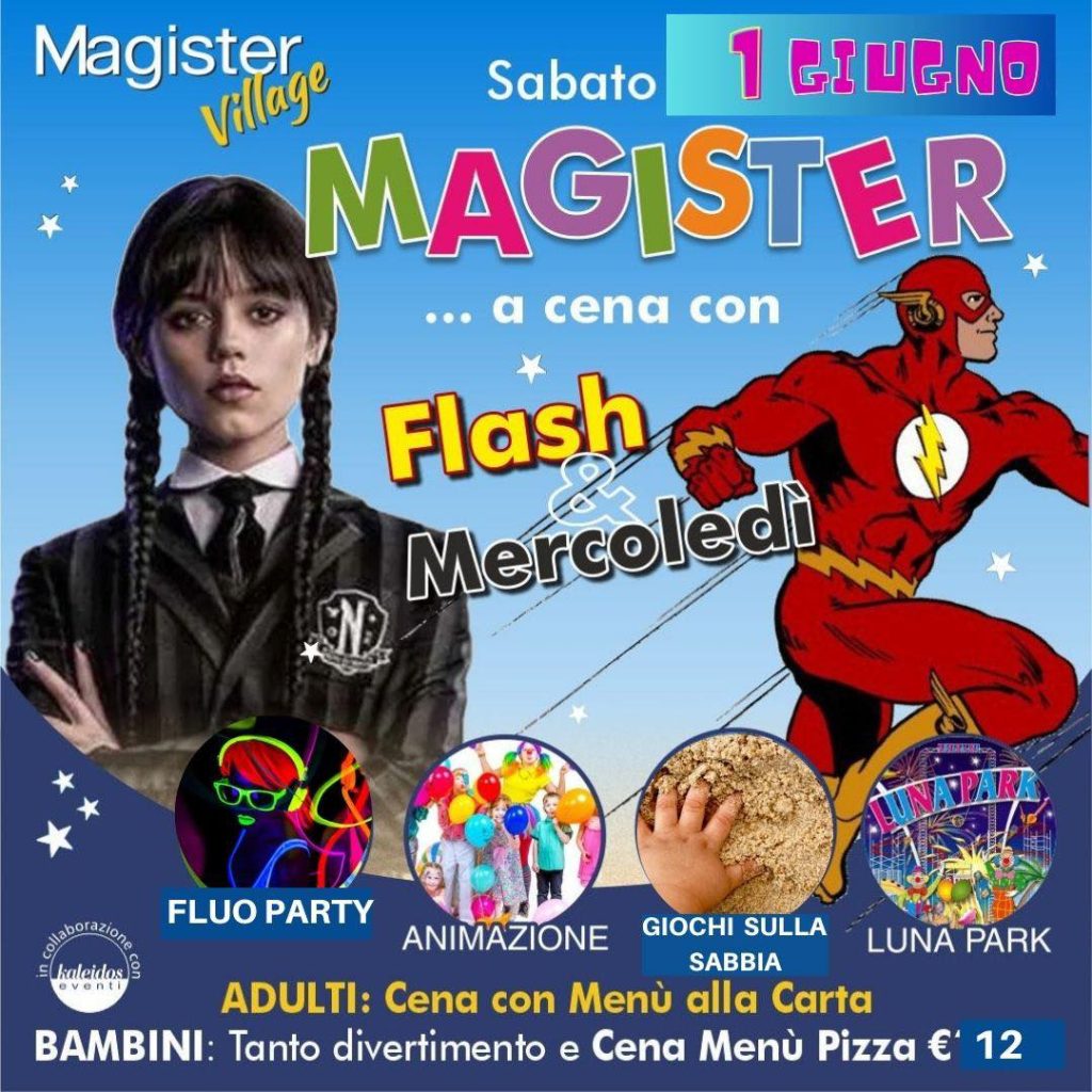 A cena con i personaggi dei cartoni al Magister Village