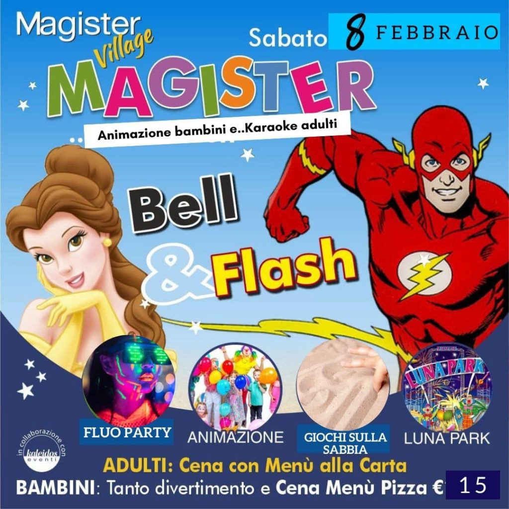 A cena con i personaggi dei cartoni al Magister Village