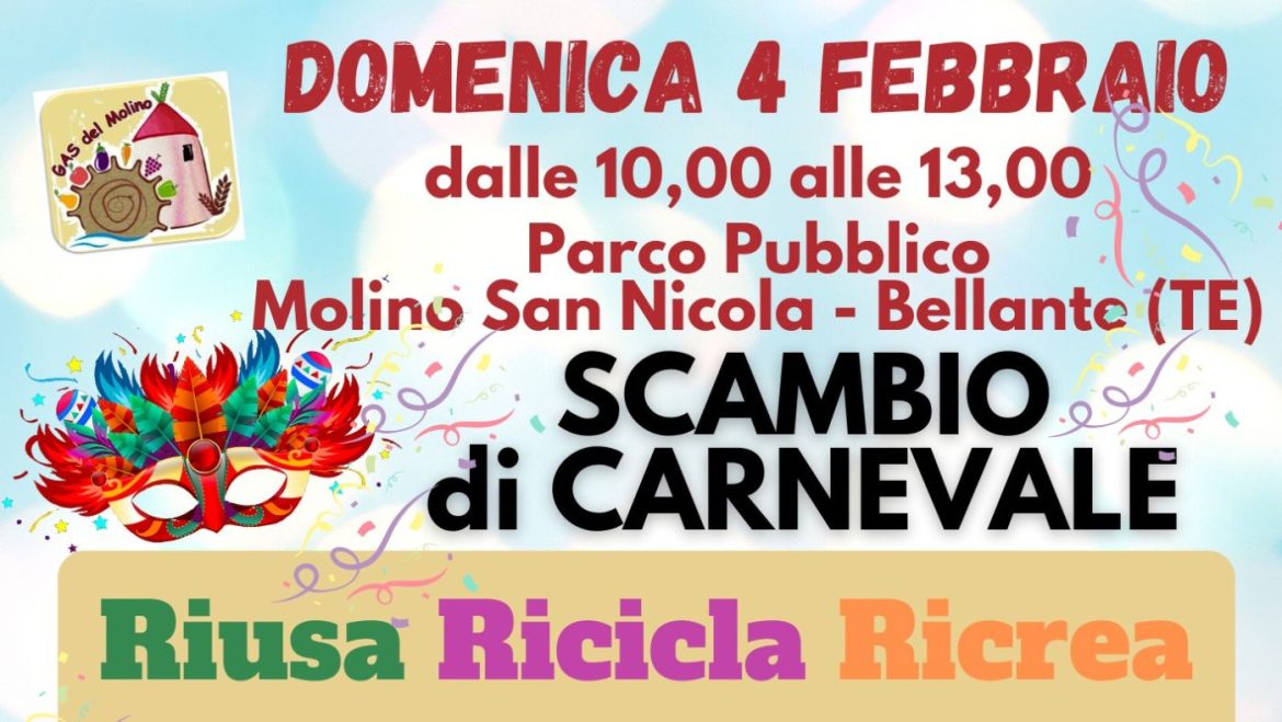 Scambio di Carnevale 2024 a Bellante: costumi e accessori da donare o scambiare