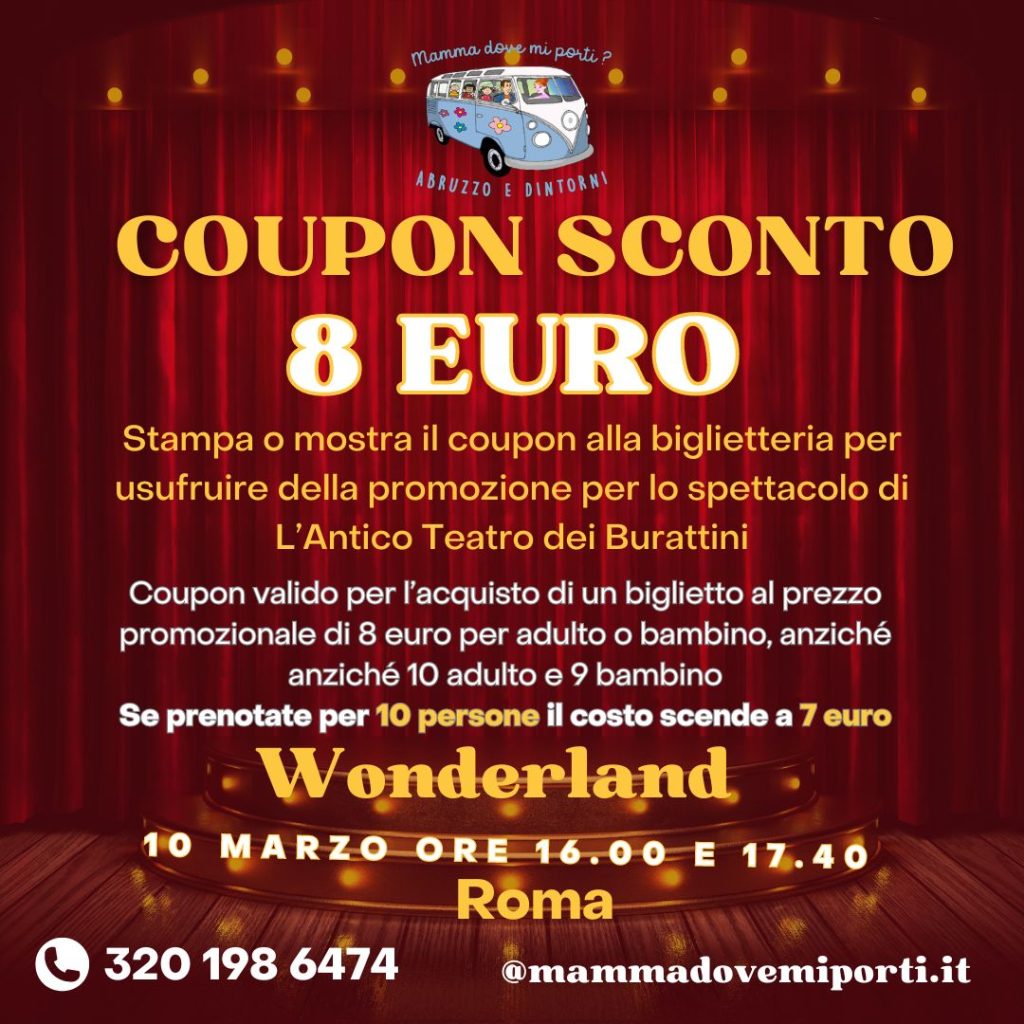 Coupon Sconto Teatro dei Burattini con Wonderland a Roma Alice nel paese delle meraviglie