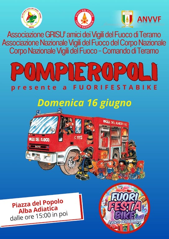 Pompieropoli a FuoriFesta Bike ad Alba Adriatica giochi, animazione e truck food