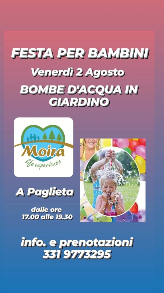 Festa per bambini a Paglieta nel Giardino degli eventi con le bombe d'acqua
