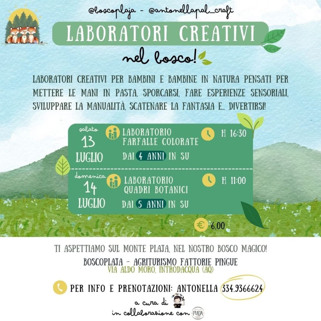 Laboratori creativi a Introdacqua di Bosco Plaja
