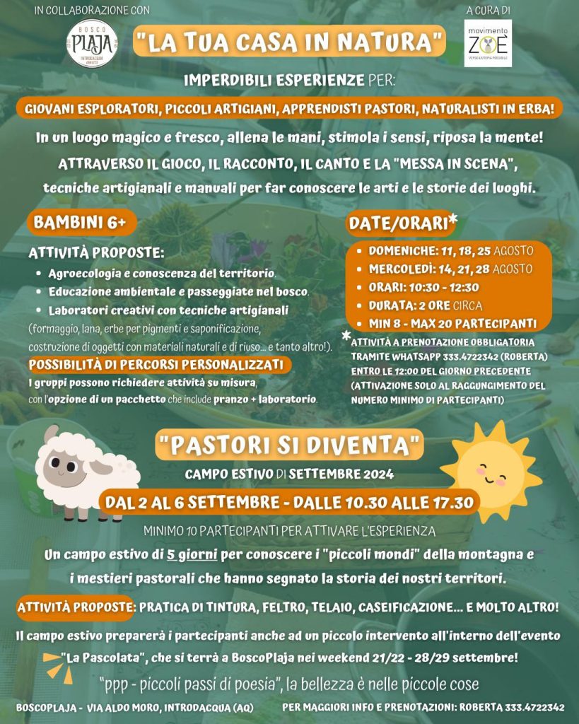 Attività nel bosco e campo estivo a Introdacqua da Bosco Plaja