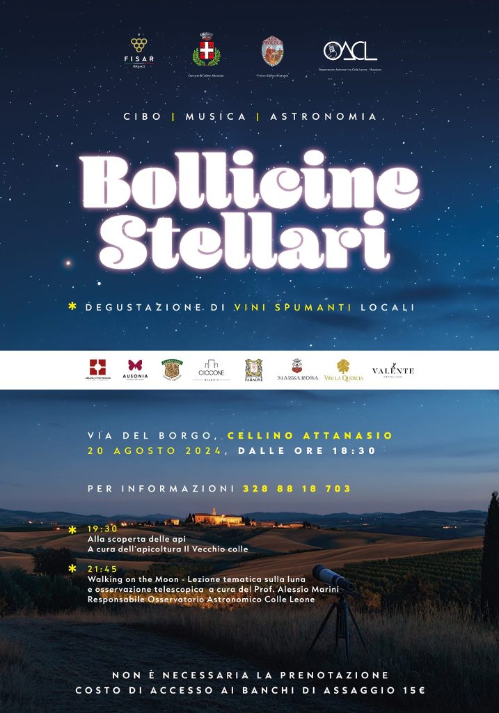 Bollicine Stellari a Cellino Attanasio calici, api e stelle