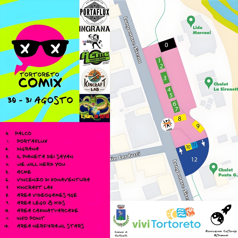 Mappa Tortoreto Comix 2024 fumetti, giochi e spettacoli