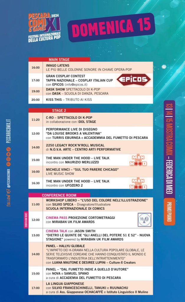 Programma Pescara Comix and Games domenica 15