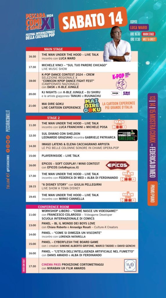 Programma Pescara Comix and Games sabato 14
