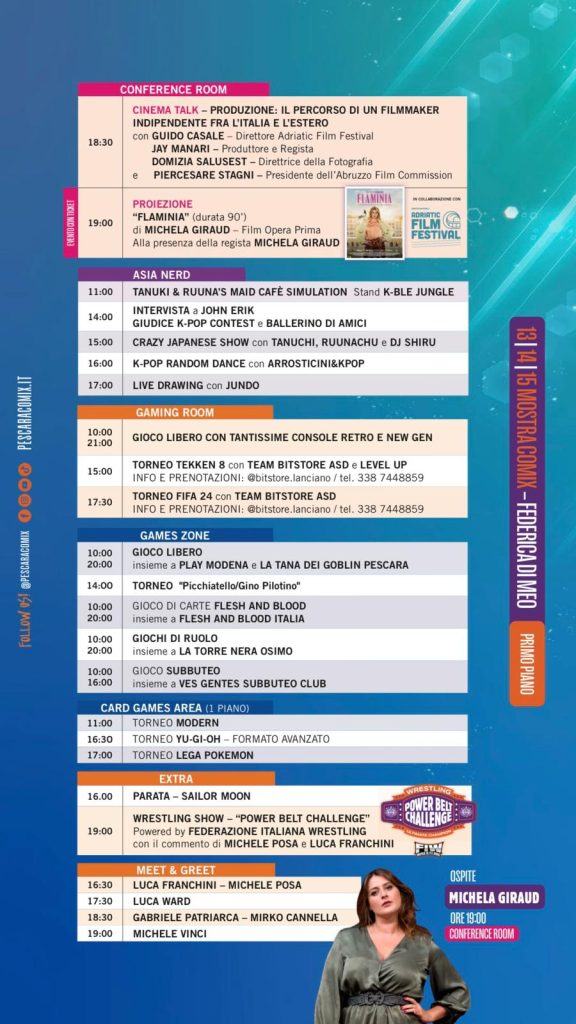 Programma sabato 14 Pescara Comix and Games