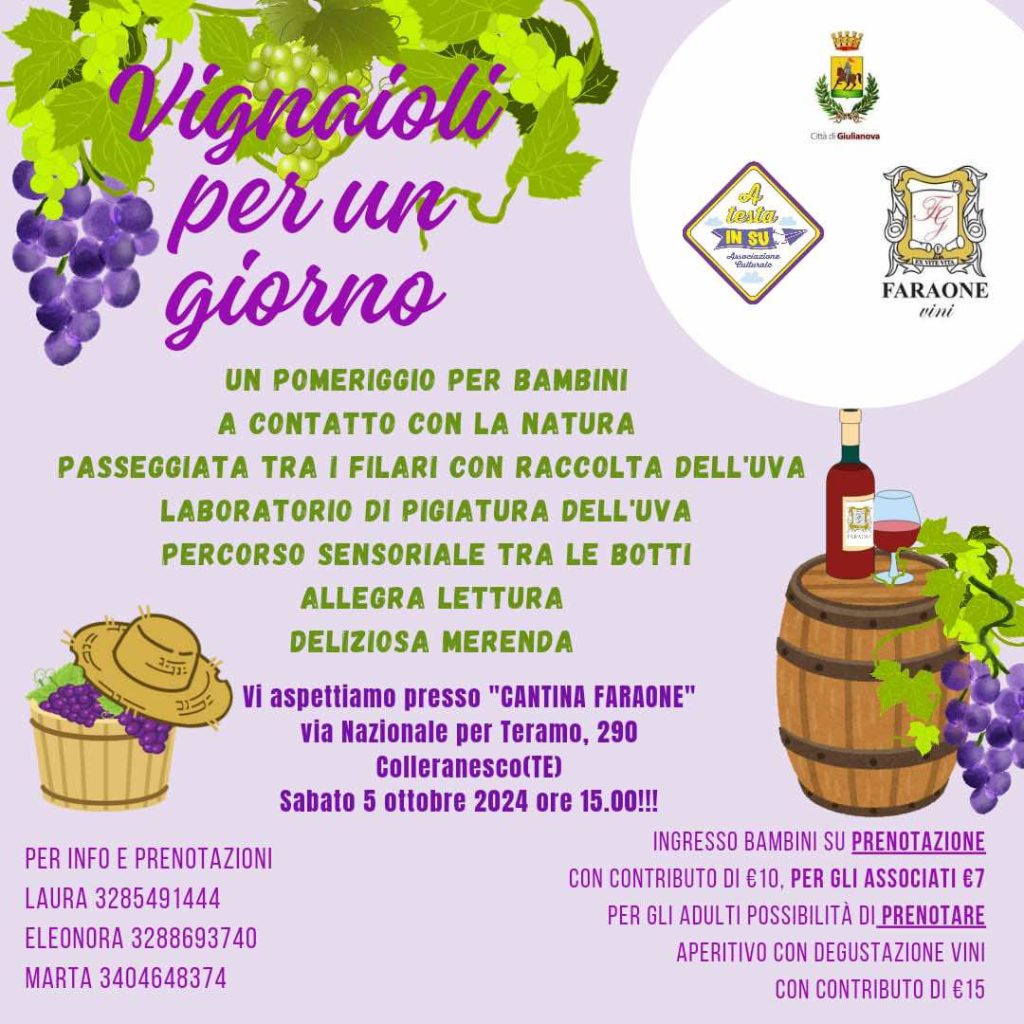 Vignaioli per un giorno a Colleranesco raccolta e pigiatura dell'uva