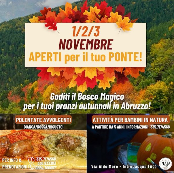 Ponte del 1 novembre a Introdacqua con pranzo d'autunno e attività per i bimbi