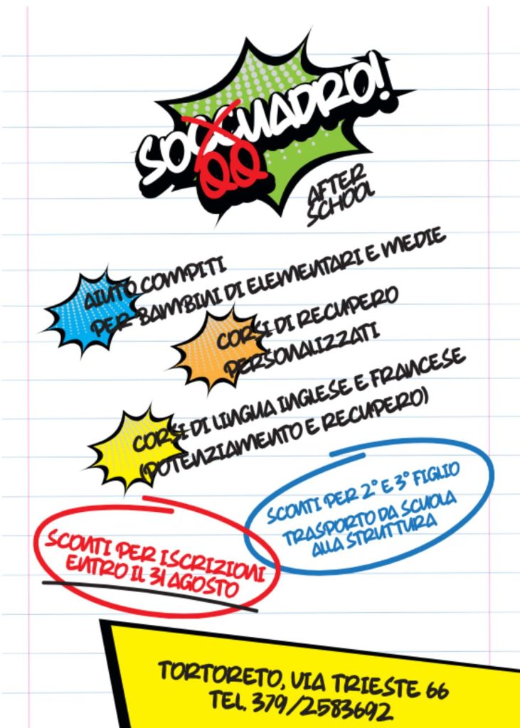 Soqquadro a Tortoreto Aiuto Compiti per bambini di primaria e secondaria con open day