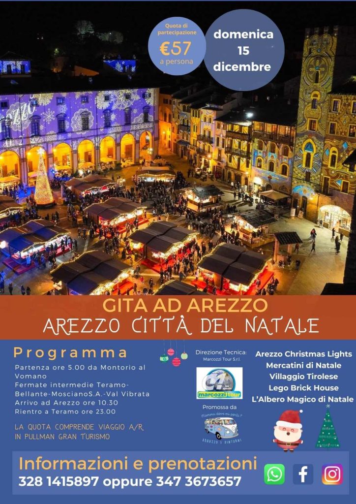 Arezzo città del Natale, gita in pullman da Teramo