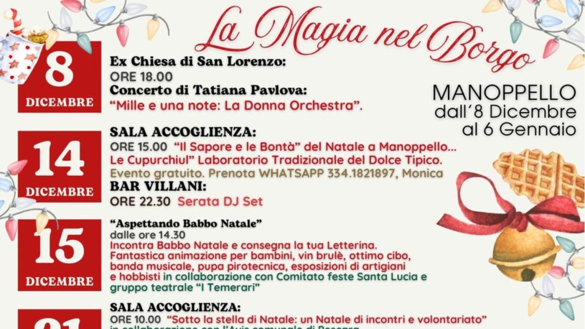 Natale a Manoppello con La Magia nel Borgo, Babbo Natale, teatro, laboratori, tombolaccia