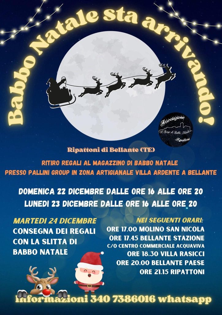 Babbo Natale a Bellante con la Slitta e i doni per i bimbi 