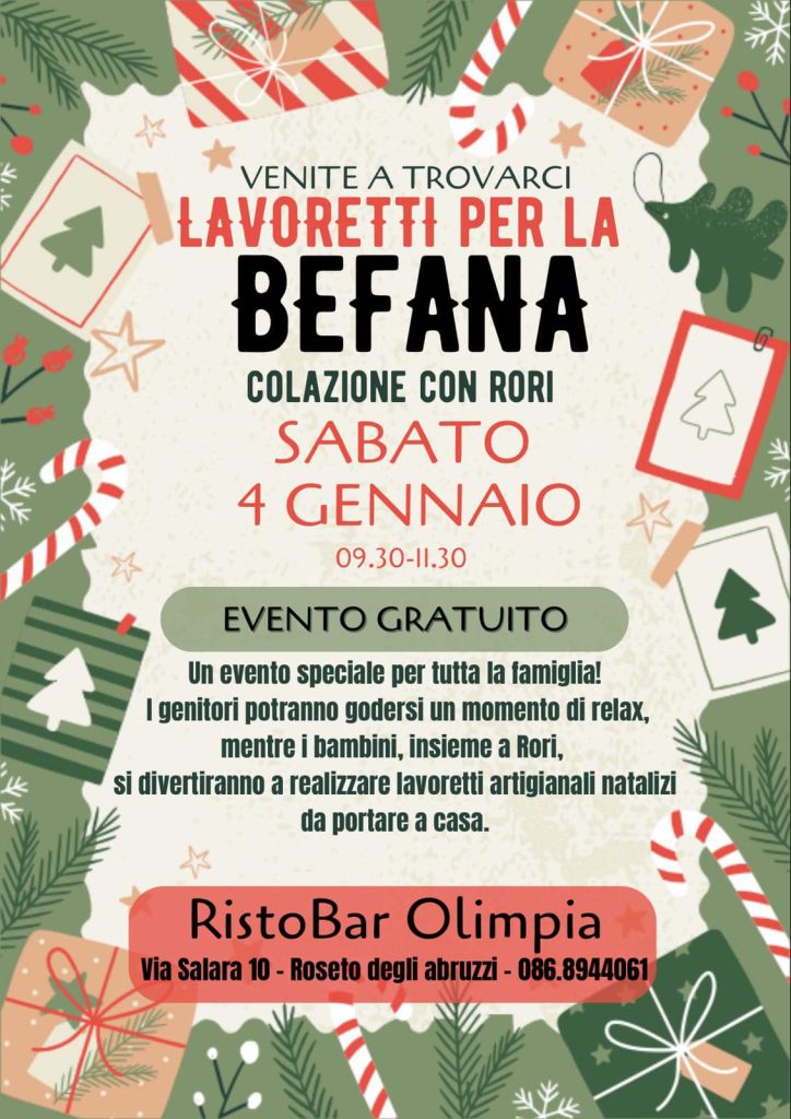 Lavoretti per la Befana a Roseto degli Abruzzi da Ristobar Olimpia