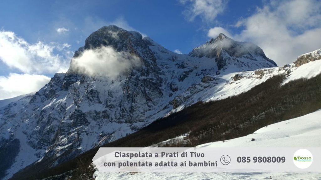Ciaspolata a Prati di Tivo adatta ai bambini con polentata di Il Bosso