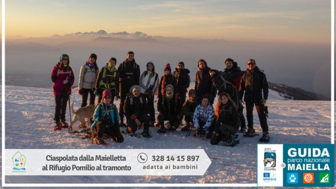 Ciaspolata dalla Maielletta al Rifugio Pomilio al tramonto