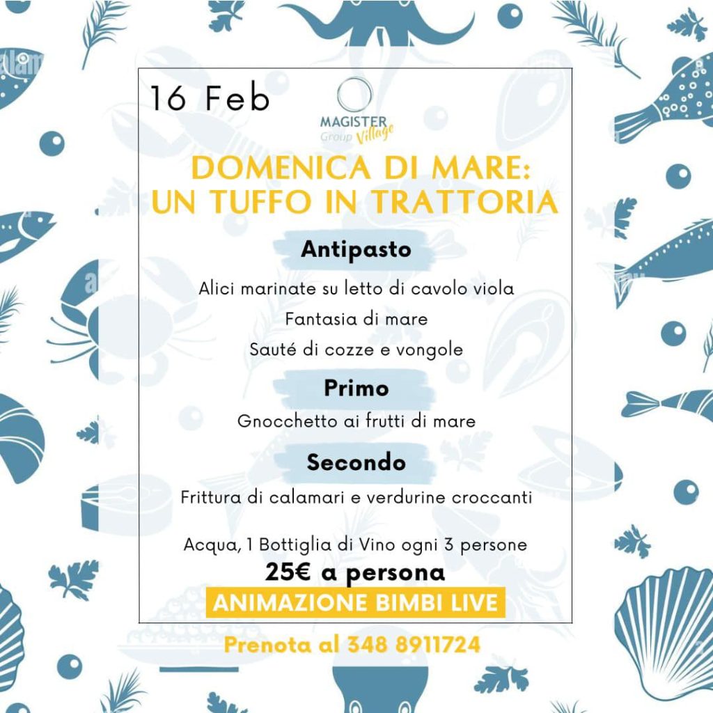 Domenica pranzo di mare a Montesilvano con animazione bimbi