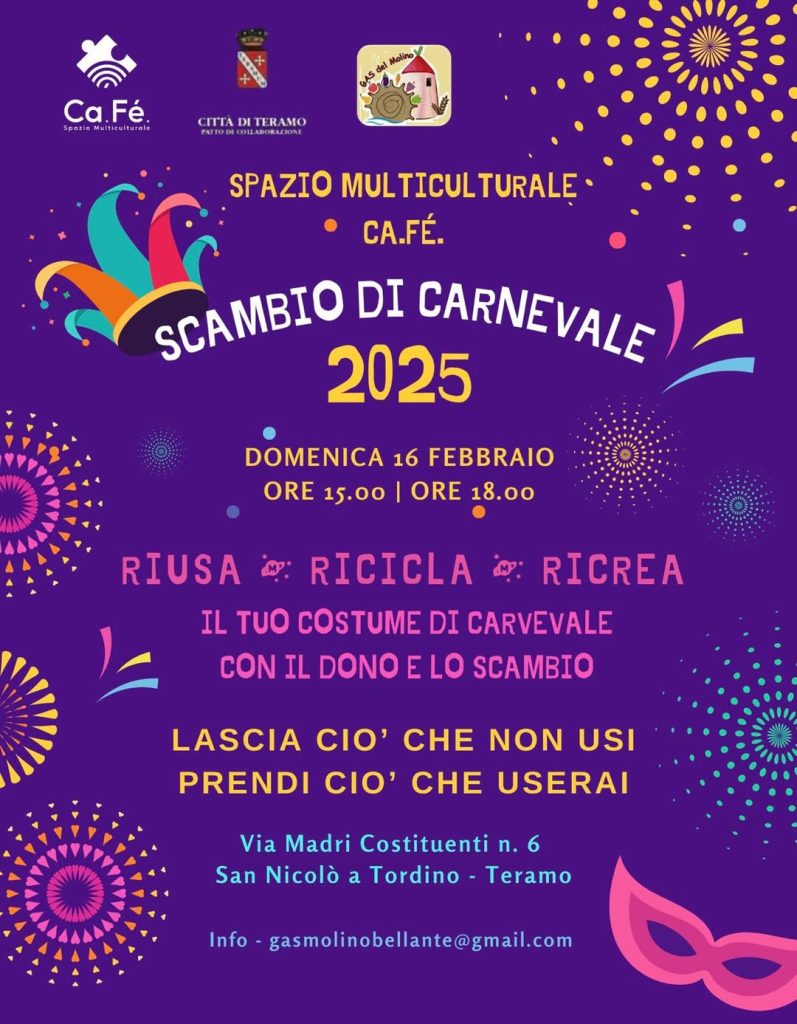 Scambio di Carnevale a Teramo da Ca.Fe, Carlo Febo scambio di costumi e accessori
