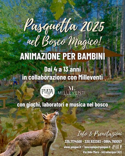 Pasquetta nel bosco a Introdacqua da Boscoplaja sapori tipici, animazione, trekking