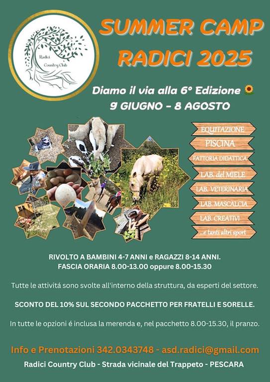 Campo estivo 2025 al maneggio a Pescara di Radici Country Club il maneggio