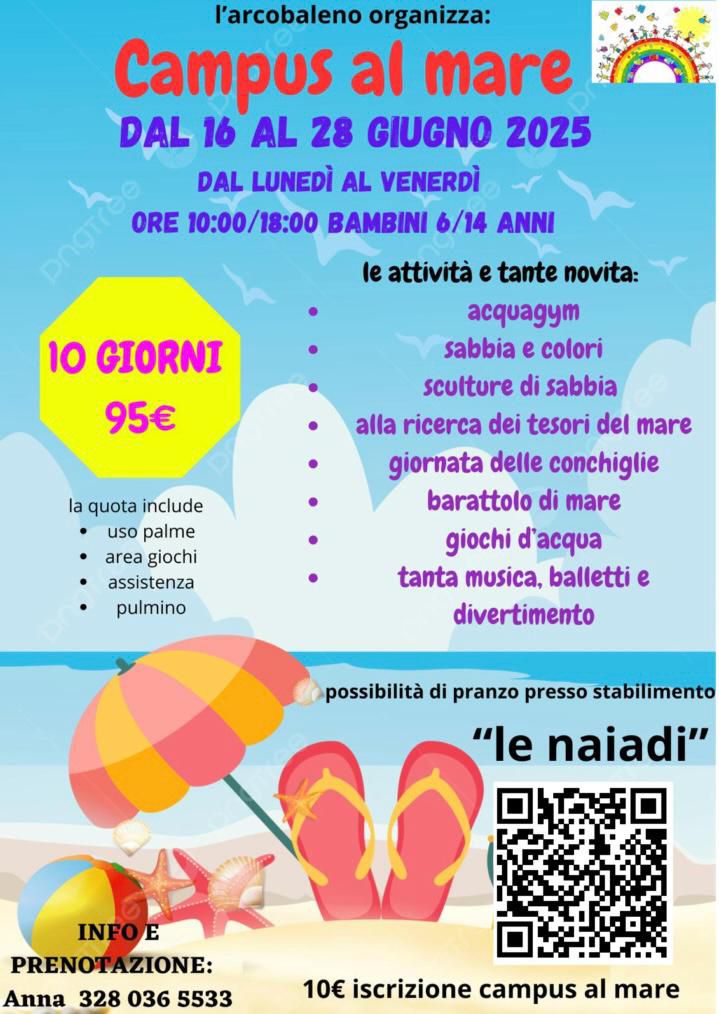 Campus al mare 2025 a Pescara alle Naiadi giochi, laboratori e divertimento