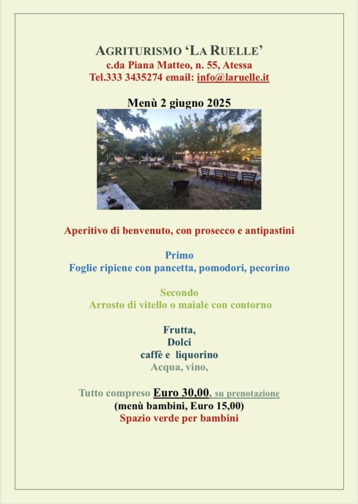 Pranzo in agriturismo ad Atessa per la Festa della Repubblica il 2 giugno