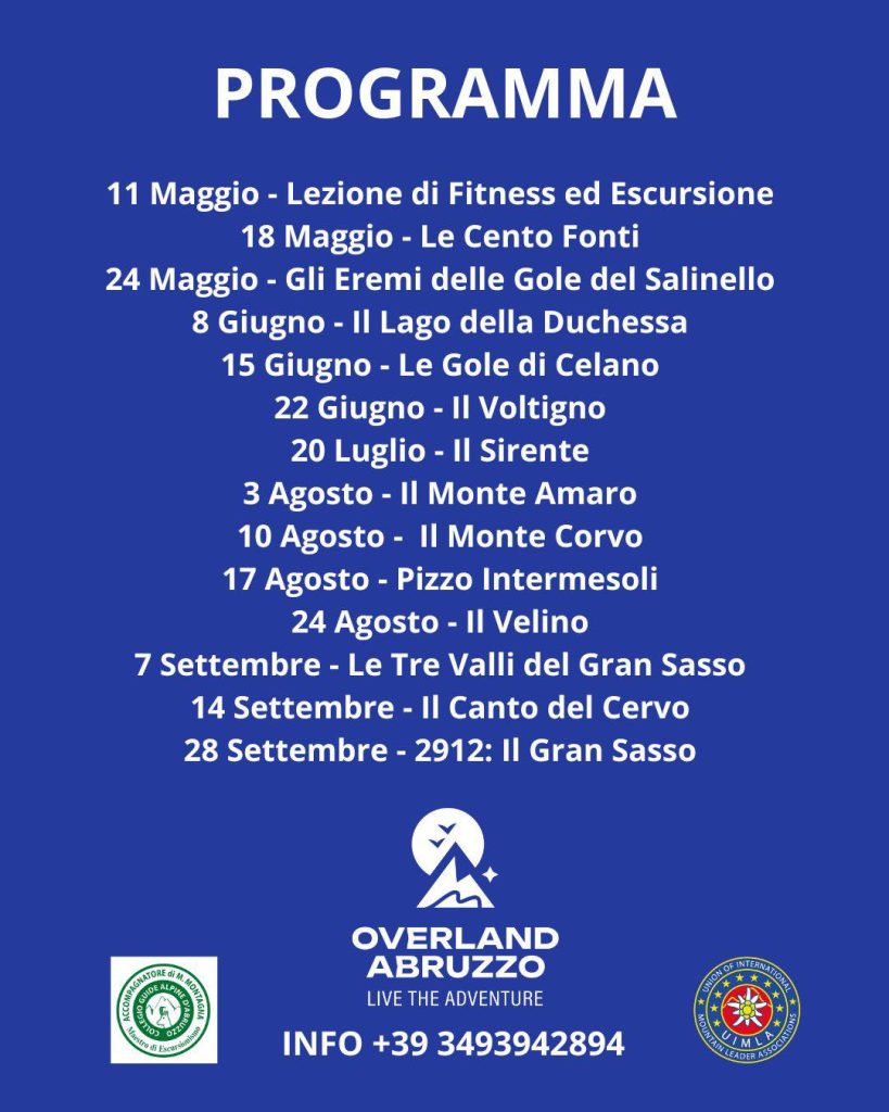 Programma Da 0 a 2912 le escursioni in montagna di Overland Abruzzo da maggio a settembre