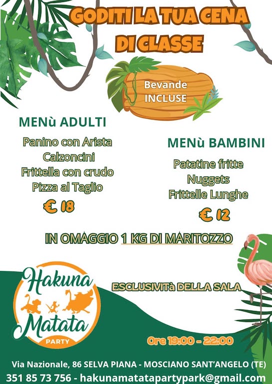 Cene di classe a Mosciano Sant'Angelo da Hakuna Matata Party