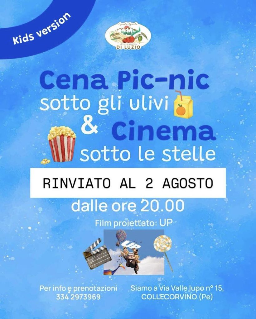 Cena picnic sotto gli ulivi con cinema sotto le stelle a Collecorvino
