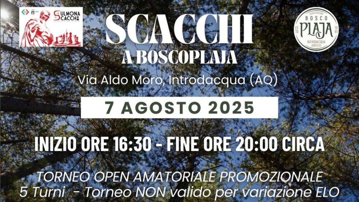 Scacchi a Bosco Plaja a Introdacqua torneo nel bosco adatto a tutti con aperitivo