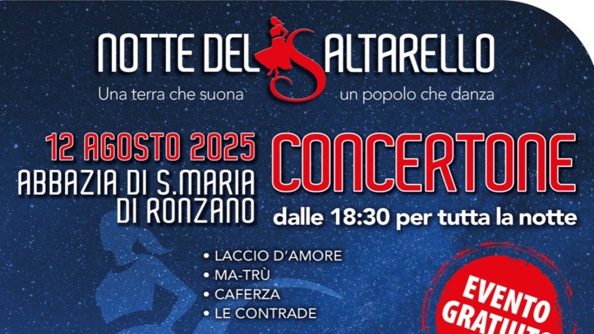 Notte del Saltarello 2025 a Santa Maria di Ronzano a Castel Castagna il programma completo