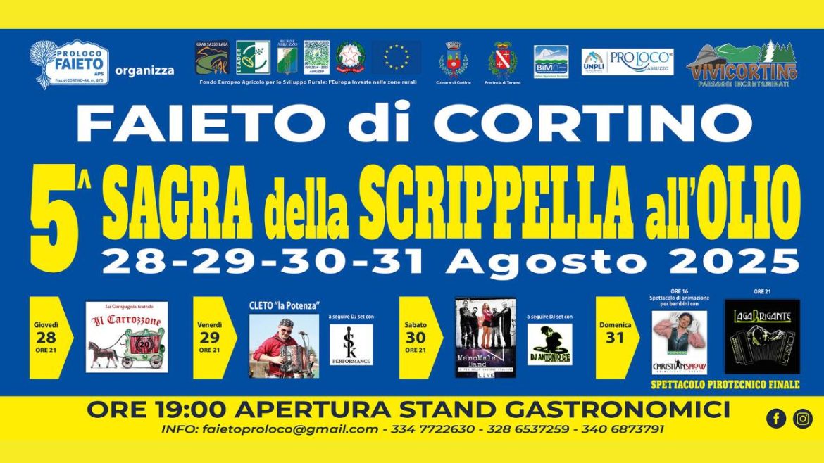 Sagra della Scrippella all’Olio 2025 a Faieto di Cortino food, spettacoli, animazione