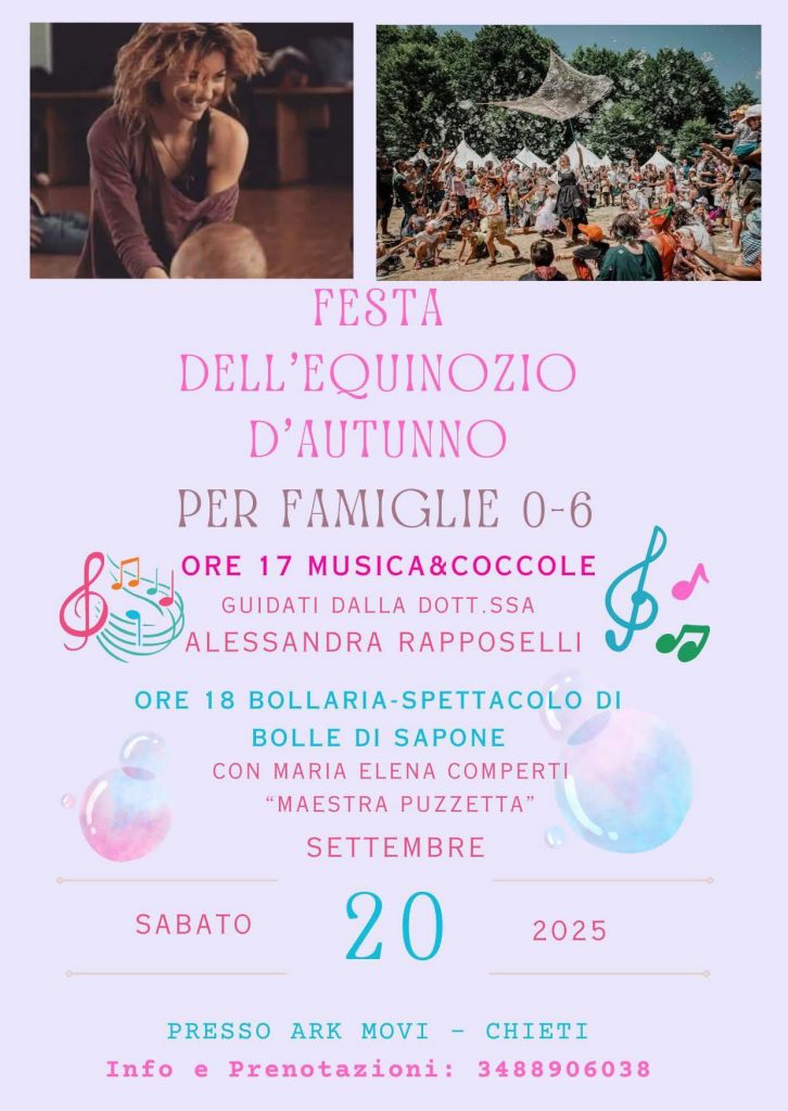 Festa dell'Equinozio d'Autunno a Chieti laboratorio musicale e spettacolo delle bolle