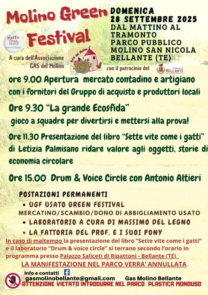 Molino Green Festival 2025 a Bellante giochi mercato laboratori e sostenibilità