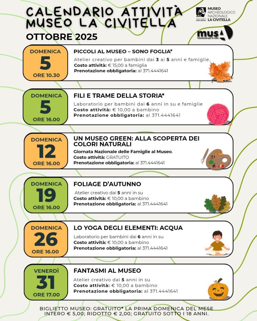 Calendario mese di ottobre attività per bambini al Museo La Civitella