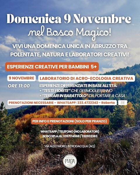 Aspettando San Martino a Introdacqua con i laboratori e il gusto del bosco da Bosco Plaja