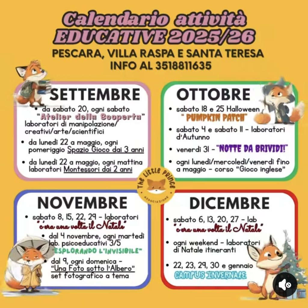 Calendario attività di Associazione The Little Prince a Pescara
