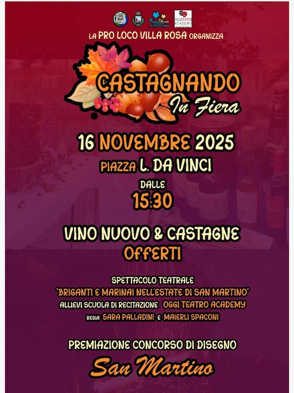 Castagnando in Fiera a Villa Rosa castagne, vino nuovo, disegni e spettacolo in provincia di Teramo