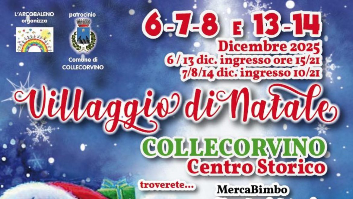 Villaggio di Natale 2025 a Collecorvino Babbo Natale, Mercatini, Laboratori, Spettacoli