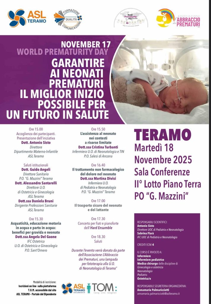 World Prematurity Day a Teramo Convegno all'Ospedale Mazzini