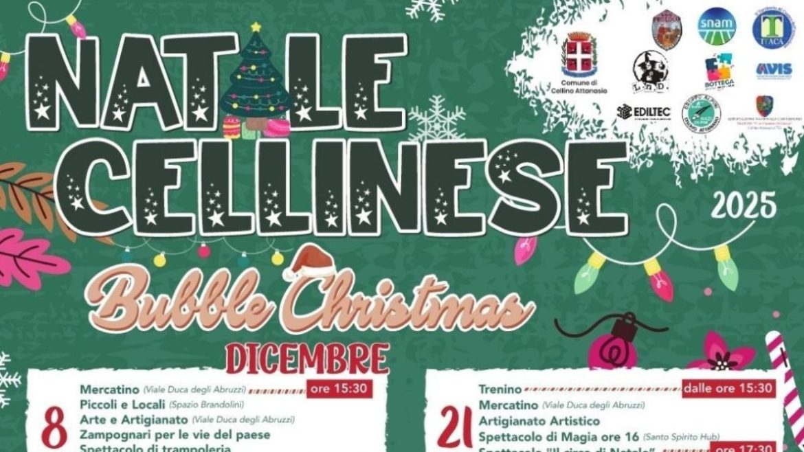 Natale Cellinese 2025 a Cellino Attanasio Bubble Christmas, Mercatino, Trenino, Spettacoli