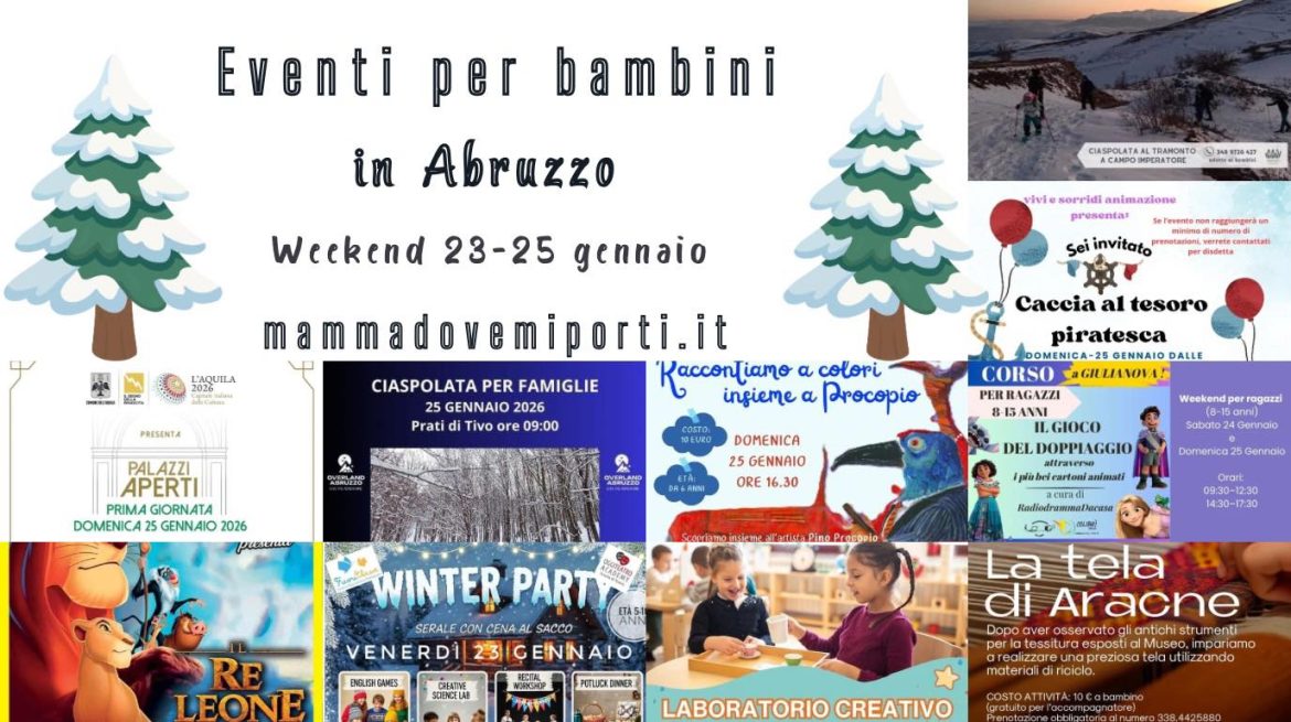 Cosa fare dal 23 al 25 gennaio 2026 in Abruzzo eventi per bambini e adulti