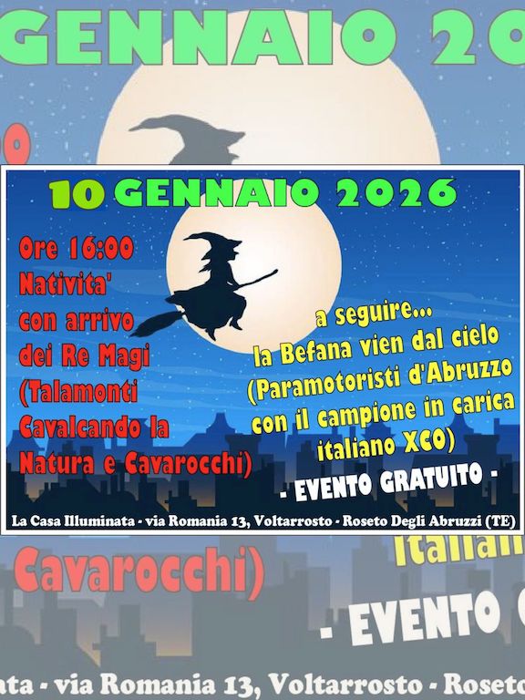 La Befana a Roseto degli Abruzzi vien dal cielo insieme ai Re Magi